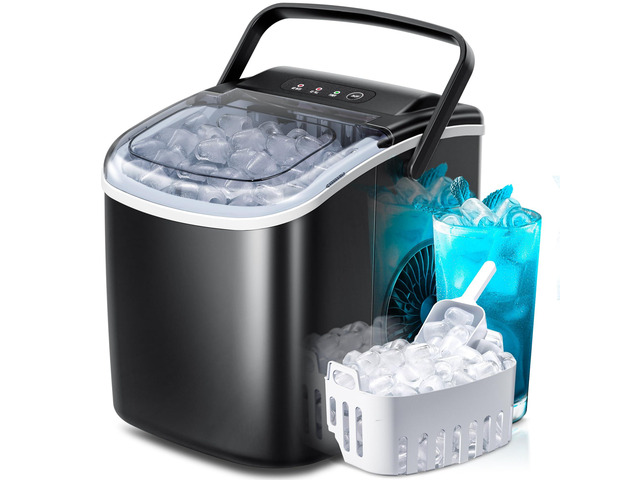 Countertop Ice Maker,Ready in 6 Mins, 26Lbs/24H,Self-Cleaning,Black 9 Bullet-Shaped Ice Cubes,Portable Ice Maker Machine with Handle for...