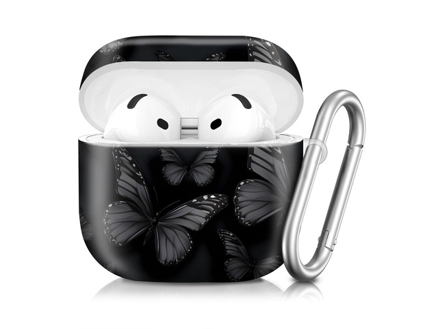 Compatible with AirPod 4th Generation 2024 Case, Shockproof Anti-Drop Protective Cover, Cute Case for Women Men with Keychain(Dark Butterfly)