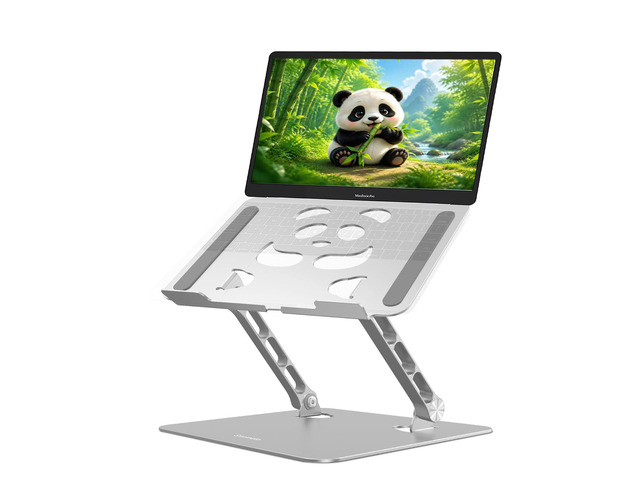 Stable Laptop Stand for Desk Fit for 10'-16.3' Laptops, Silver Foldable Aluminum Riser Creates an Ergonomic Workspace with Cute Panda Cooling...