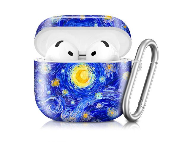 Compatible with AirPod 4th Generation 2024 Case, Shockproof Anti-Drop Protective Cover, Cute Case for Women Men with Keychain(Starry Night)