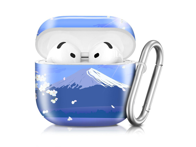 Compatible with AirPod 4th Generation 2024 Case, Shockproof Anti-Drop Protective Cover, Cute Case for Women Men with Keychain(Cherry Blossom Mountain)
