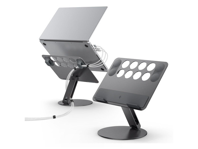 for Adjustable Laptop Stand with Ventilation with Cable Management, Portable, Foldable Aluminum for Mac, Dell, HP, Lenovo & More - Space Gray