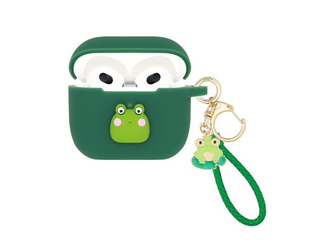 for Airpods 3 Case, Cute Kawaii Animal Cover for Airpod 3rd Gen 2021 Generation with Keychain (Frog)