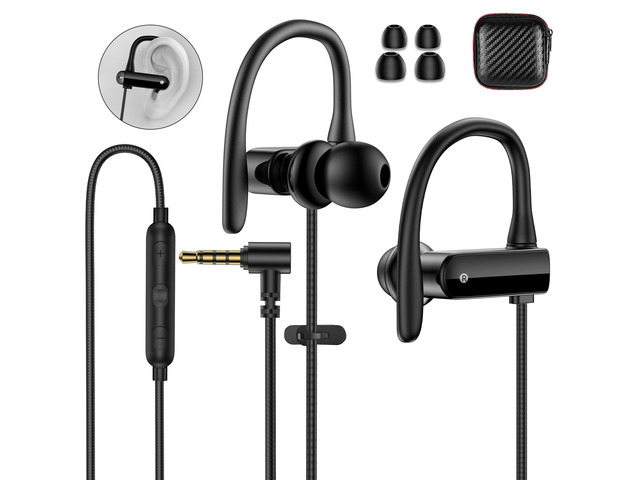 Wired Earbuds 3.5mm 90 Degree Angled Plug EarHook Sport Over Ear Headphones Noise Isolating Earphones with Mic In-Line Control for iPhone for...