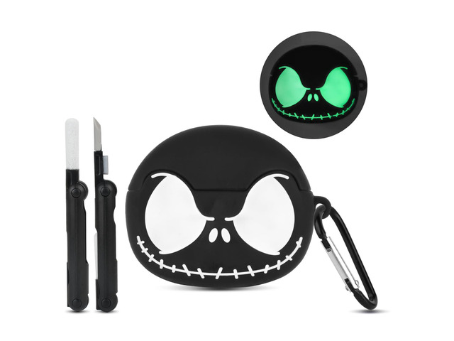 for AirPods Pro 3 Case Cover with Cleaner kit, Soft Silicone, Black Eyes Glowing in the Dark, 3D Funny Skull Cute Case for AirPod Pro 3 Case for...