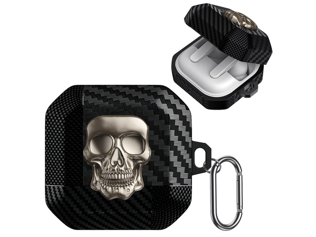 for Samsung Galaxy Buds 4 Pro Case/Galaxy Bud 4 Cover Skull Gold Funny 3D Skeleton Carbon Fiber Shockproof Cover with Keychain, Gothic Boys Men...