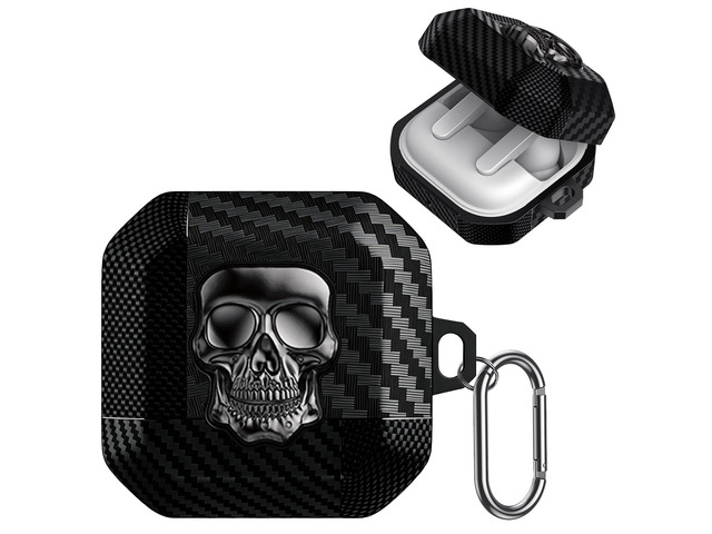 for Samsung Galaxy Buds 4 Pro Case/Galaxy Bud 4 Cover Skull Silver Funny 3D Skeleton Carbon Fiber Shockproof Cover with Keychain, Gothic Boys Men...