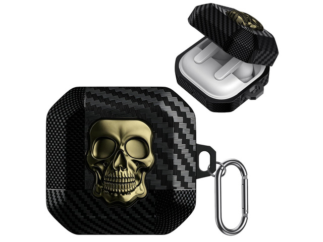 for Samsung Galaxy Buds 4 Pro Case/Galaxy Bud 4 Cover Skull Copper Funny 3D Skeleton Carbon Fiber Shockproof Cover with Keychain, Gothic Boys Men...