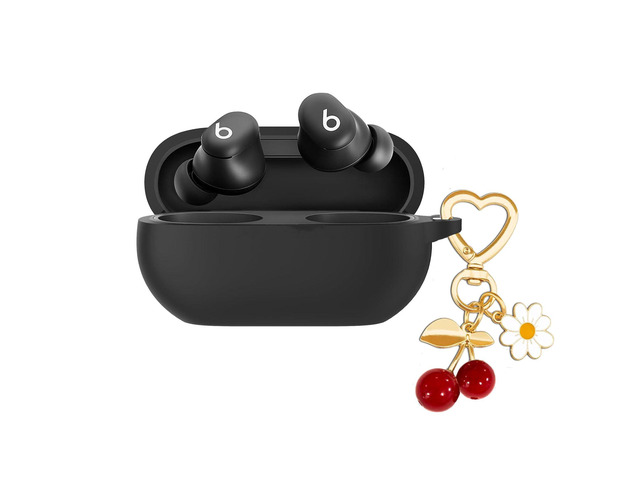 Protective Case for Beats Solo Buds Case Cover with Cute Cherry Charm Heart Keychain, Soft Silicone Daisy Key Chains Accessories for New Beats Solo...