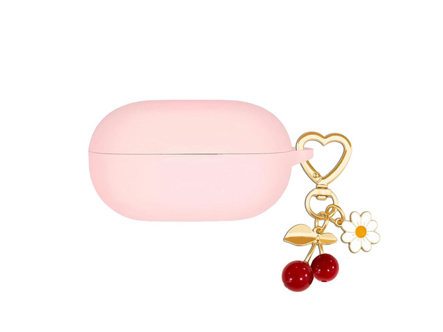 Protective Case for Beats Solo Buds Case Cover with Cute Cherry Charm Heart Keychain, Soft Silicone Daisy Key Chains Accessories for New Beats Solo...