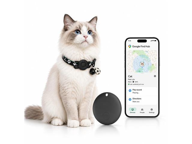 GPS Collar for Cats (Android Only) Pet Tracker, Soccer Style Smart Tag Compatible with Google Find My, Waterproof No Monthly Fee Cat Tracking...