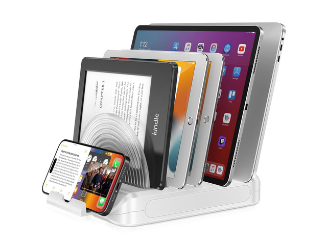 Vertical Laptop Stand Holder & Desk Organizer Rack - Adjustable Dock for MacBook, iPad, Phone (6-in-1 Multi Device Storage System with 360° Rotation)