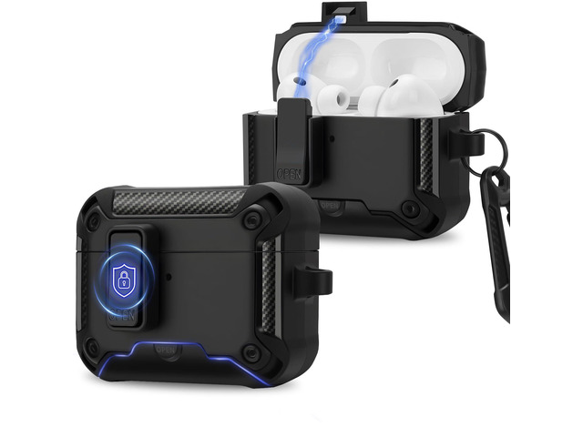 Compatible with AirPods Pro 3 Case, Rugged Tough Hard Shell (Automatic Snap Switch Lock) Compatible with MagSafe with Lanyard and Stand Function...