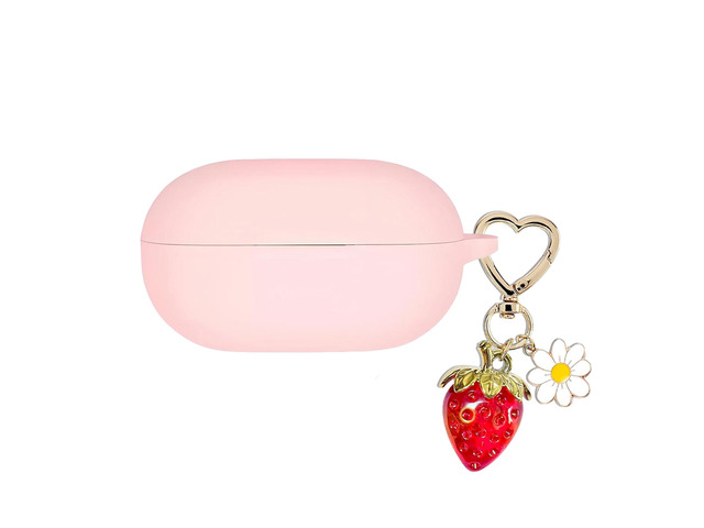 for Beats Solo Buds Case Cover with Cute Strawberry Charm Heart Keychain, Soft Silicone Protective Case Daisy Key Chains for New Beats Solo...