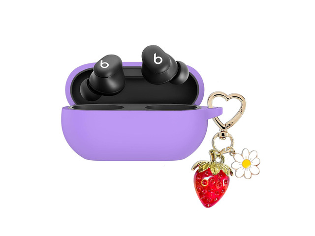 for Beats Solo Buds Case Cover with Cute Strawberry Charm Heart Keychain, Soft Silicone Protective Case Daisy Key Chains for New Beats Solo...