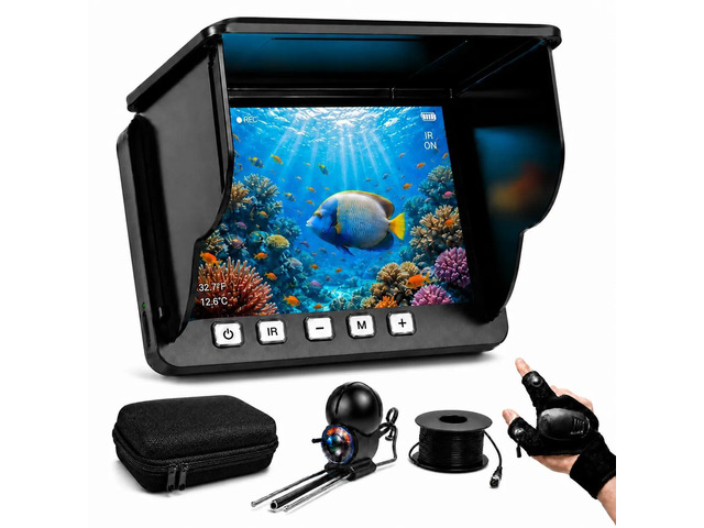 Underwater Fishing Camera, 4.3in LCD, IP68, 12 IR LEDs, 200° Wide Angle Portable fish finder with IR night vision, 50FT cable and 5000mAh battery...