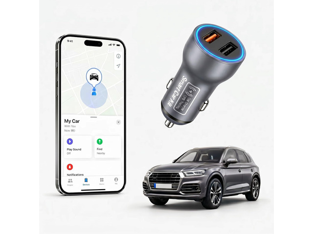 Grey Car GPS Tracker for Vehicles, 2 in 1 Cigarette Lighter Locator with Dual USB Ports, Plug & Play Vehicle Location Tracker Compatible with Apple...