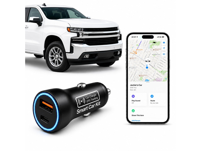 2-in-1 GPS Tracker for Vehicles and Car Charger, Cigarette Lighter Vehicle Locator with USB-A & USB-C Dual Fast Charging Ports, Works with Apple...