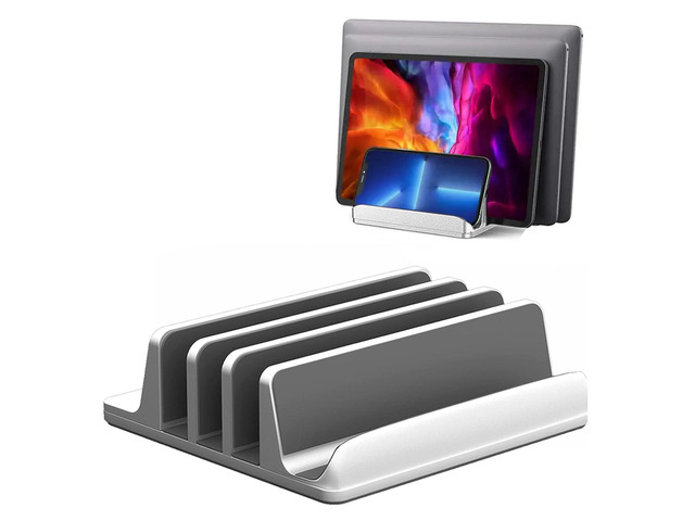 Vertical Laptop Stand [Updated Version], 3 Slot Desktop Stand Holder with Adjustable Dock, 4 in 1 Design Space-Saving Laptop Stand for Desk...