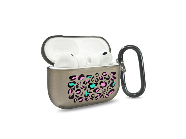 for AirPods Pro 3 Case Cover with Art Skin, Cute TPU AirPods Case with Keychain Hook, Semi-Transparent Decorative Case for Women, Leopard, Clear Black