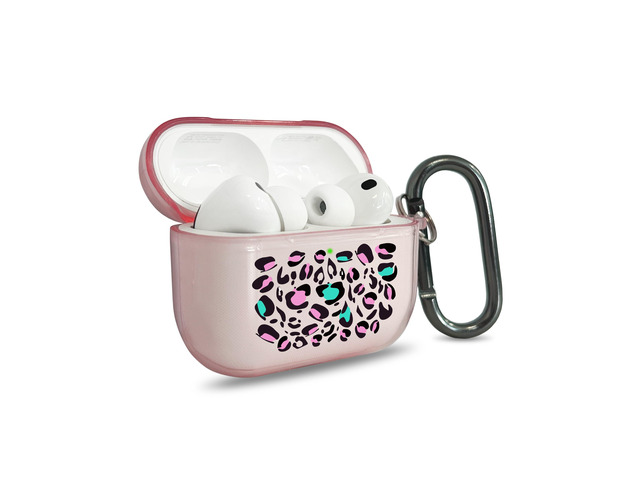 for AirPods Pro 3 Case Cover with Art Skin, Cute TPU AirPods Case with Keychain Hook, Semi-Transparent Decorative Case for Women, Leopard, Clear Pink