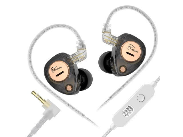 KZ Taurus iems for Gaming with mic,Clear Black Dual 8mm Dynamic Drivers for Powerful Bass, Comfortable Fit iems for Gaming, 2-Pin Gold-Plated...