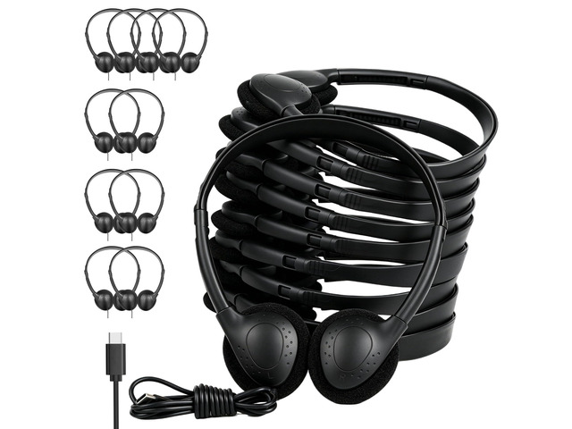 USB Type C Headphones Bulk for Classroom 20 Pack, Wired On Ear Black Kids Headphones USB C for School Testing Computer Lab Teens Students, USB-C...
