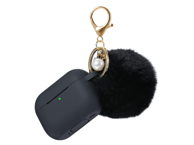 Case Cover for Airpods Pro 2nd Generation Charging Case 2022, Soft Silicone Protective Case with Keychain and Cute Puff Pom Pom Ball Kit Front LED...