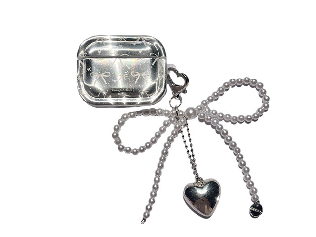 Cute Girly Case for Airpods 4 Lovely Charm, Silver Plating Bow Girls Kawaii Cover, for Airpods 4th Generation, Girly Love Heart Keychain,...