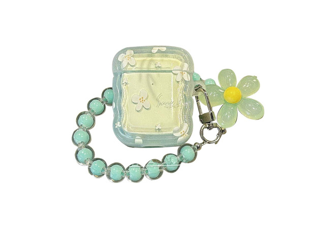 Cute Case for Airpods 4 Lovely Charm, Curly Wave Green Flower Girls Kawaii Cover, for Airpods 4th Generation, Girly Floral Keychain, Aesthetic...