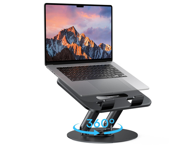 Laptop Stand for Desk with 360° Rotating Base, Ergonomic Laptop Riser for Collaborative Work, Easy Storage, Fit MacBook/Laptops up to 14 inches, Black