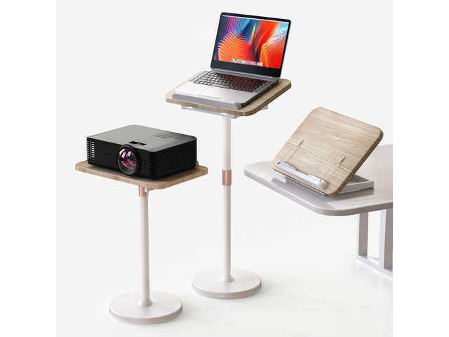 2 in 1 Portable Laptop Floor Stand & Laptop Stand for Desk, Small Adjustable Table with Height Adjustable from 16.5' to 51', Wooden Laptop Stand...