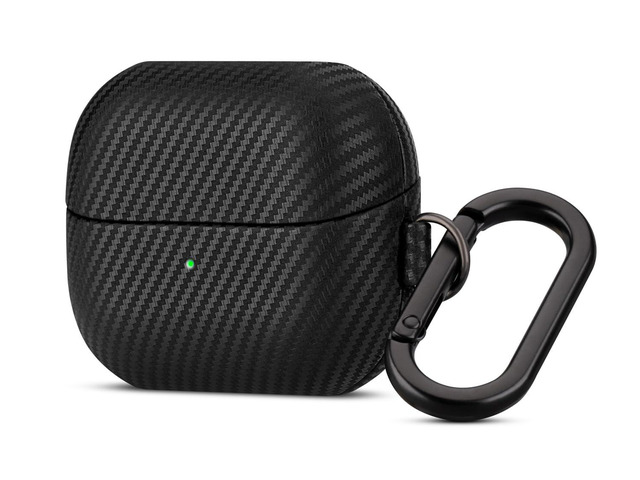 Leather Case - Samsung Galaxy Buds 3 Pro & 3 & 3 FE Case with Clip Selected Skin-friendly Cowhide Leather, Carbon Fibre Texture, Handmade Drop...