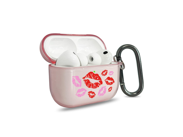 for AirPods Pro 3 Case Cover with Art Skin, Cute TPU AirPods Case with Keychain Hook, Semi-Transparent Decorative Case for Women, Red Lips, Clear Pink
