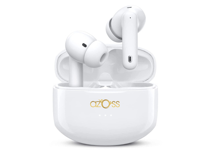 Azoss Wireless Earbuds with Active Noise Cancellation, Bluetooth 5.3, 48H Playtime, Clip-On Design, White - Waterproof, Mic for Hands-Free Calls...