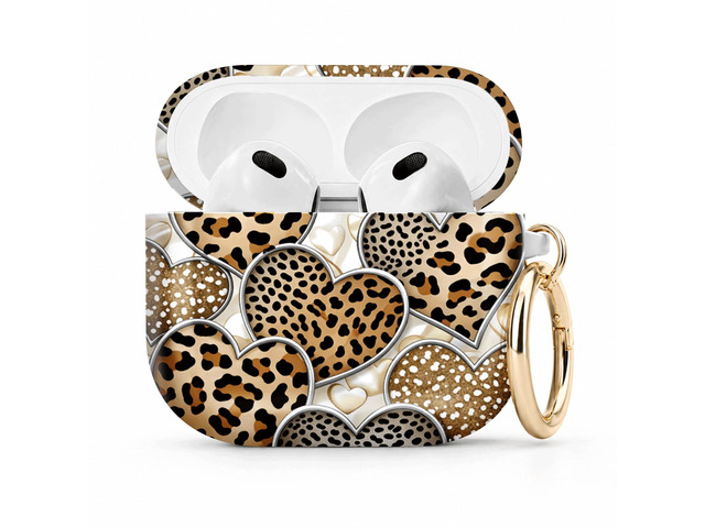 Compatible with Airpod 4 Case,TPU Cute Pattern Protective, Shockproof Anti Scratch Case with Keychain Ring, Supports Wireless Charging(Heart Leopard)