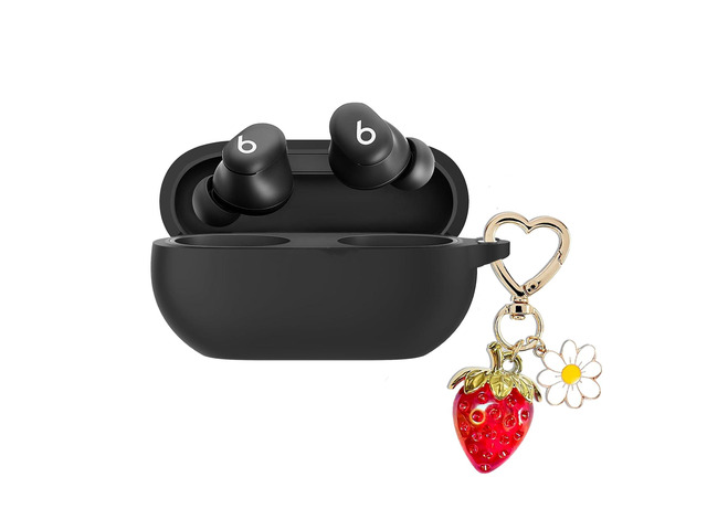 for Beats Solo Buds Case Cover with Cute Strawberry Charm Heart Keychain, Soft Silicone Protective Case Daisy Key Chains for New Beats Solo...