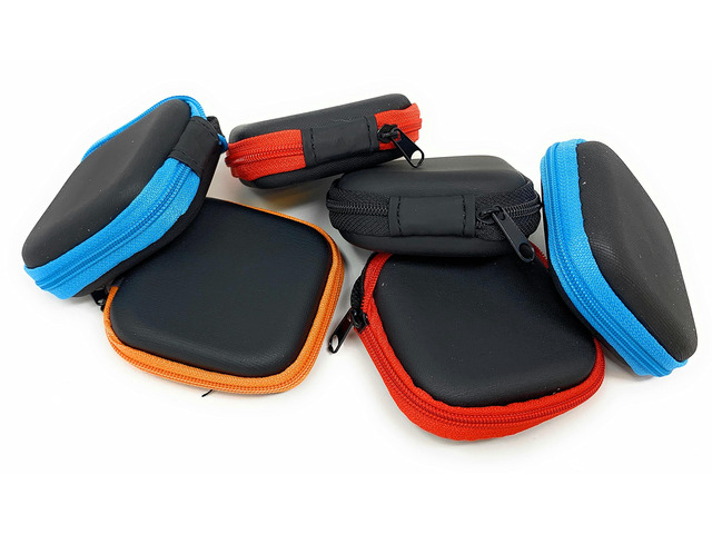 Bulk 24 Pack Square Hard Foam Earbud Cases - Assorted Colors (Black, Blue, Red, Orange) Zippered EVA Travel Storage Pouches for Earbuds,...