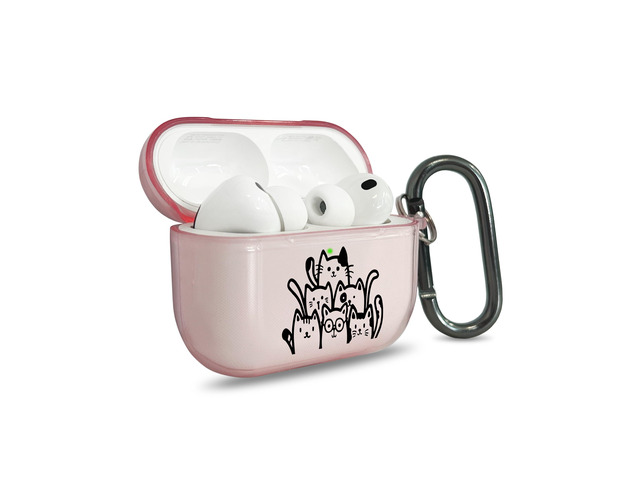 for AirPods Pro 3 Case Cover with Art Skin, Cute TPU AirPods Case with Keychain Hook, Semi-Transparent Decorative Case for Women, Cute Cat, Clear Pink
