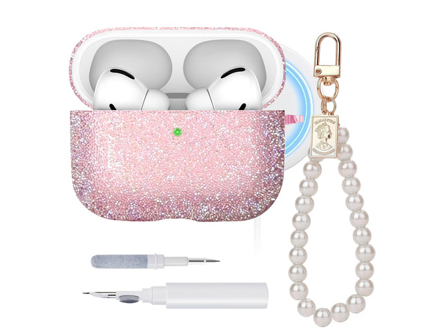 Glitter Case for Airpods Pro 3,with Wristlet Keychain & Cleaning Kit MagSafe Compatible TPU Material Sparkle Durable Shockproof Glitter...