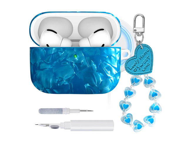 Sparkle Case for Airpods Pro 3,with Wristlet Keychain & Cleaning Kit MagSafe Compatible TPU Material Sparkle Durable Shockproof Glossy Blue
