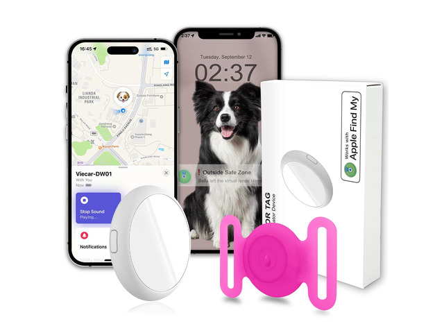 GPS Tracker for Dogs, Mini GPS Cat Tracker, IPX8 Waterproof GPS Trackers for Cats with Holder, No Monthly Fee, Work with Apple Find My(iOS Only),...