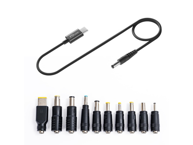 100W USB-C DC Laptop Cable, PD 20V 5A, 10 DC Connector Tips Full 10-Piece DC Plug Set, Overvoltage Overheat Protection, Works For Laptop,...