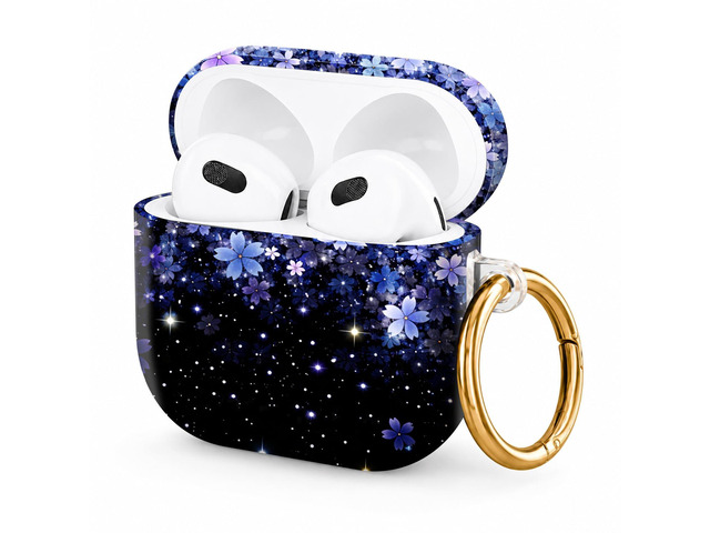 Hard Case Compatible with AirPod 4 2024, Shockproof Protective Cover for Airpod 4th Generation with Gold Ring Keychain, Cute Aesthetic Design for...