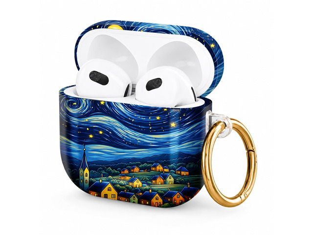 Hard Case Compatible with AirPod 4 2024, Shockproof Protective Cover for Airpod 4th Generation with Gold Ring Keychain, Cute Aesthetic Design for...
