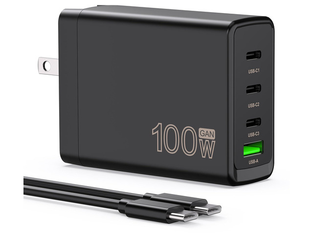 100W USB C Charger Block,4-Port GaN Fast Charger Compatible with MacBook Pro, MacBook Air, Google Pixelbook, ThinkPad, Dell XPS, iPad Pro, Galaxy...