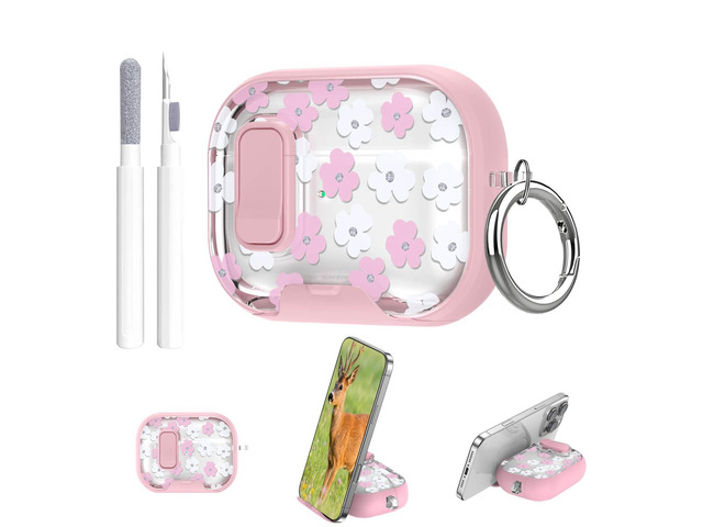 Secure Lock for Airpods Pro 3 Case Clear,Cute Floral for Airpods Pro 3rd Generation Case Cover with Phone Stand,Auto Pop-up,Hybrid Protection with...