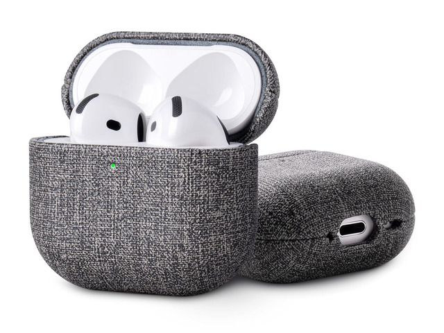 Envelop Series - Hard Case for AirPods 4th Generation - Gray Hand-crafted Case Fully Wrapped in Faux Leather; Canvas Finish; Soft Microfiber...