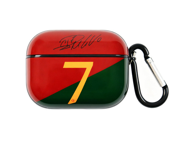 No. 7 Jersey Bluetooth Headphone Protective Case Compatible with Apple AirPods Pro 2nd and 1st, Silicone Hard Shell with Carabiner (Black, Portugal)