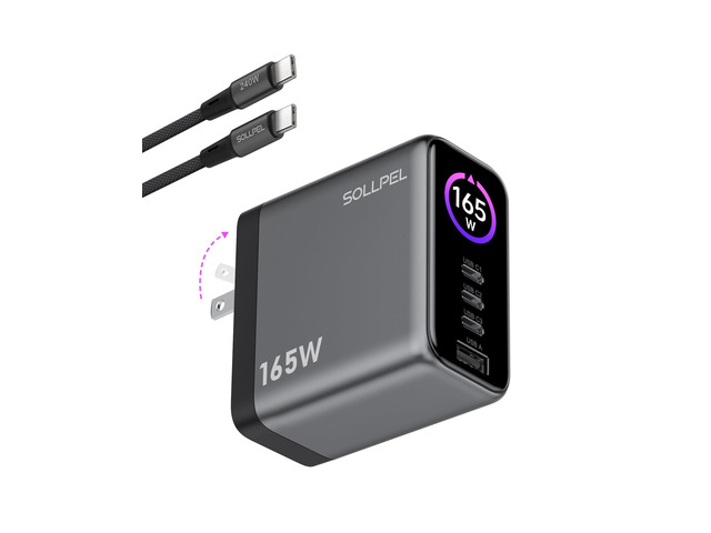 165W 4-Port GaN USB C Charger Block with Display 140W Fast Charging for 1 or 100W+65W for 2 Laptops Foldable Wall Adapter for MacBook Pro, iPad,...